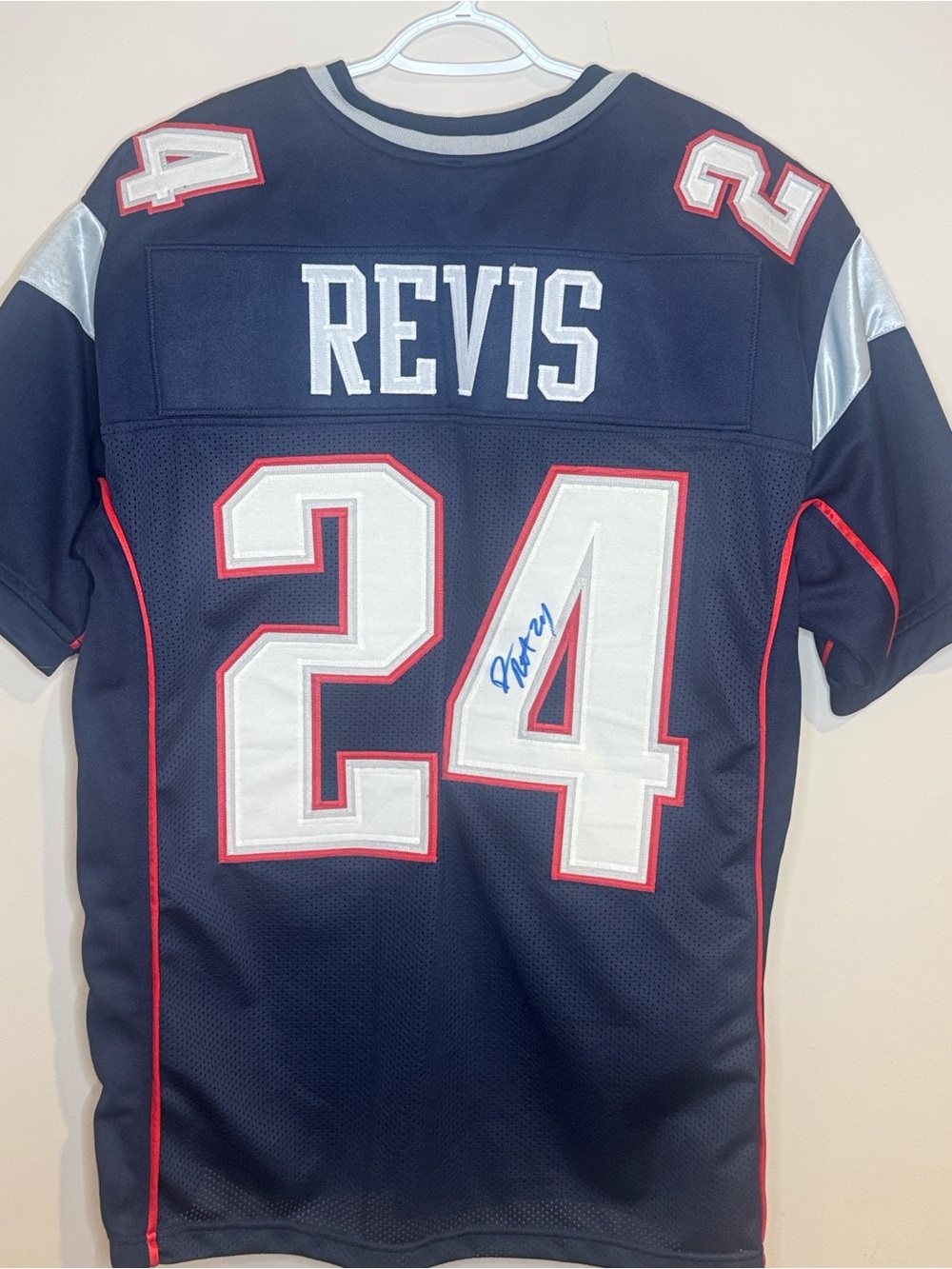 Darrelle Revis #24 Patriots Football Jersey - Unbranded - Autographed Jersey XL